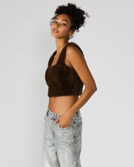 HANNIA FAUX FUR TOP DARK ESPRESSO