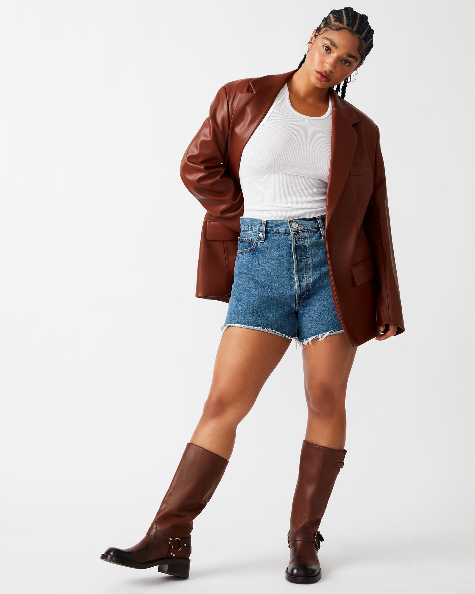 IMAAN FAUX LEATHER BLAZER COGNAC - SM REBOOTED