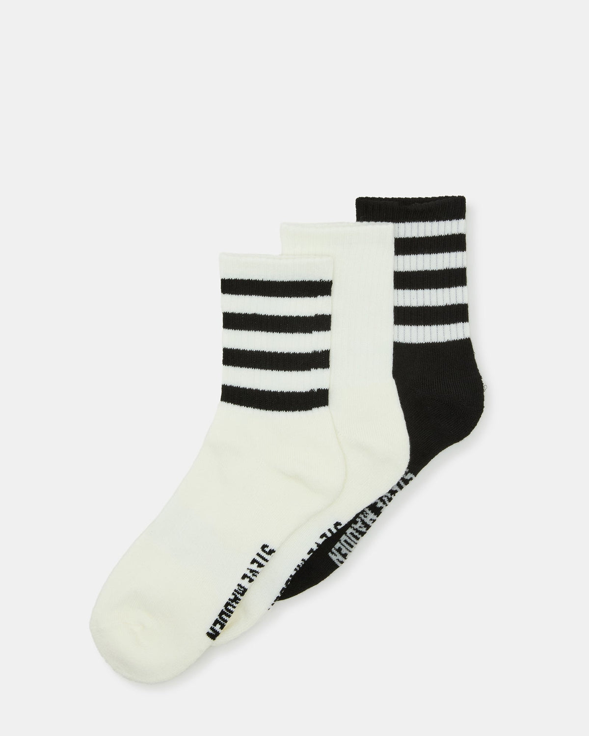 3 PACK STRIPED CREW SOCKS IVORY