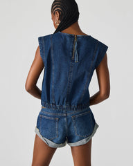 LEILA DENIM TOP DARK BLUE