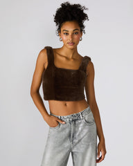 HANNIA FAUX FUR TOP DARK ESPRESSO